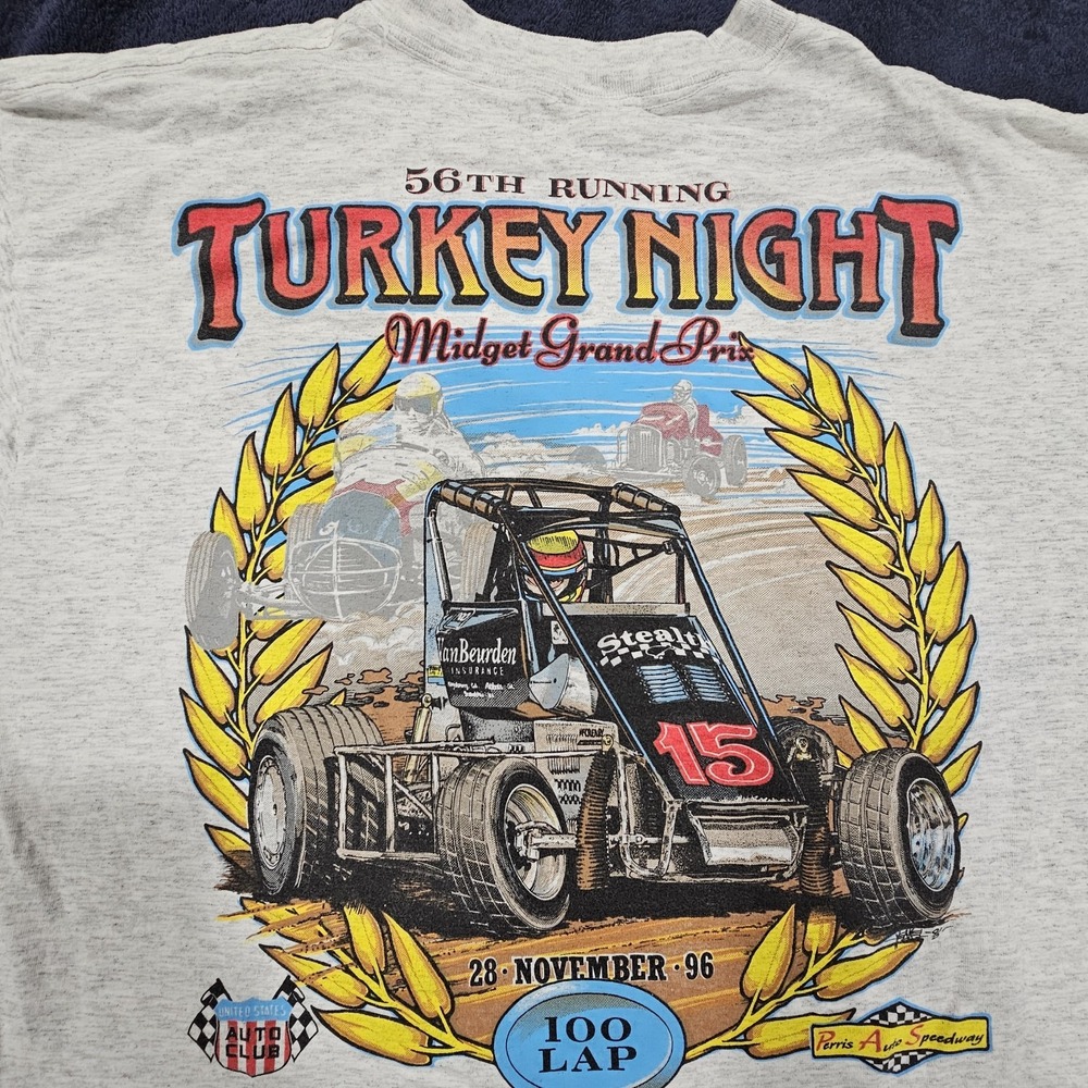 Vintage 1996 Turkey Night Midget Grand Prix Perris Racing T Shirt XL All Sport
